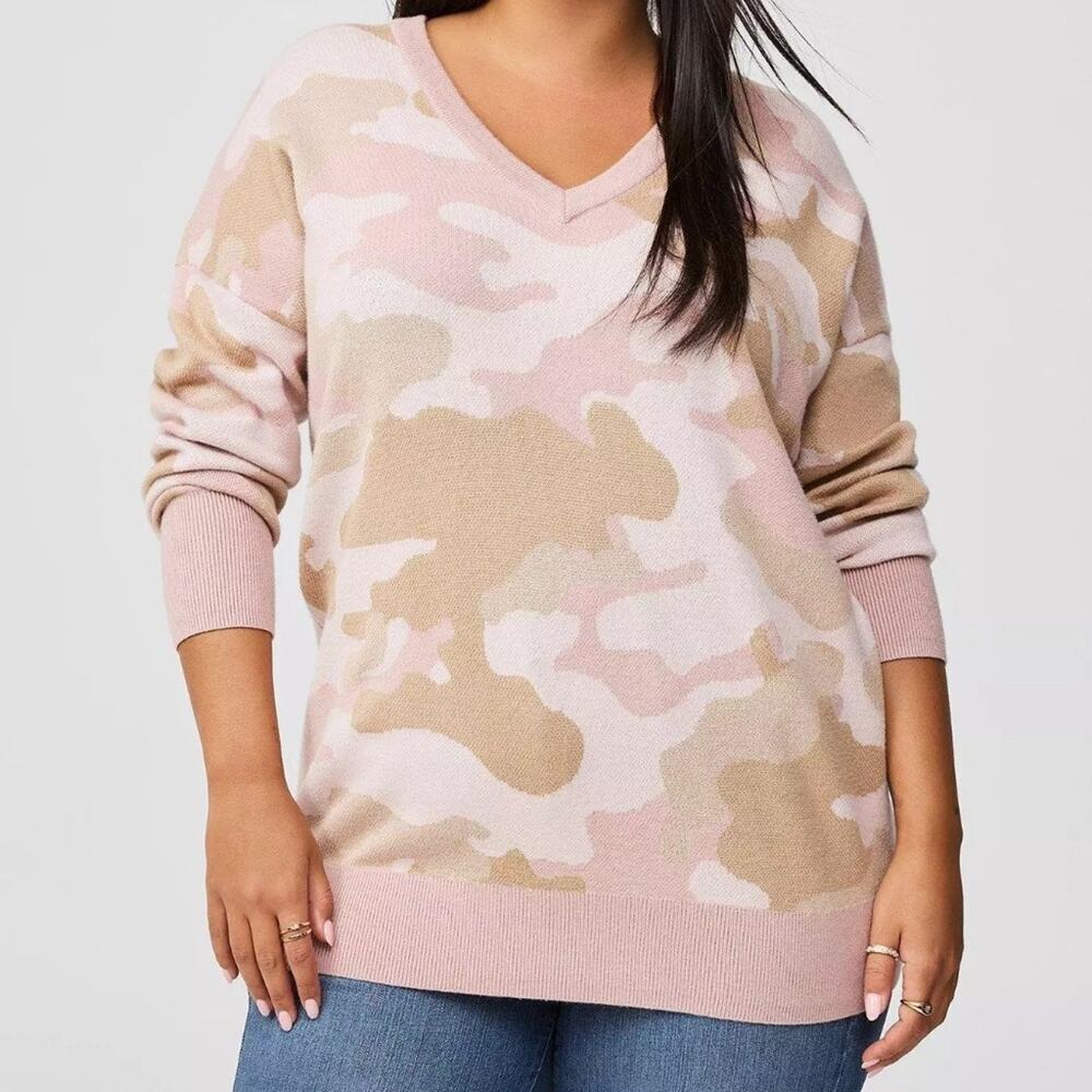 TORRID Women's Everyday Soft Pullover Tunic Crew Sweater Harley Camo 12 NWT